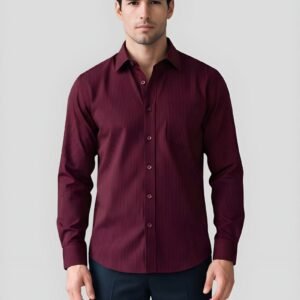 Maroon Self Designed Pure Cotton Shirt