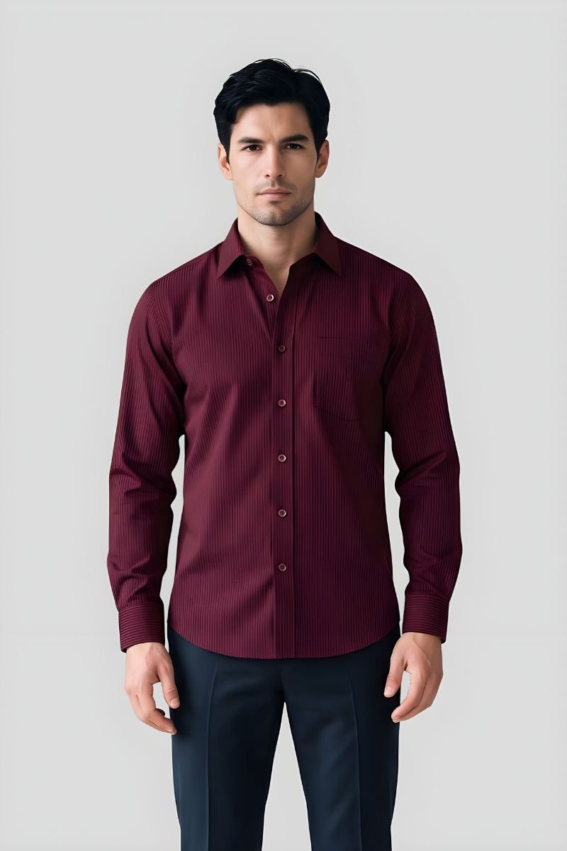 Maroon Self Designed Pure Cotton Shirt