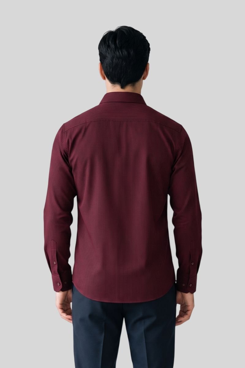 Maroon Self Designed Pure Cotton Shirt - Image 2