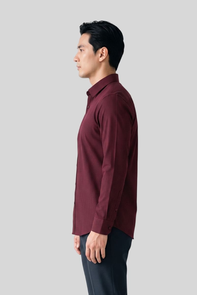 Maroon Self Designed Pure Cotton Shirt - Image 3