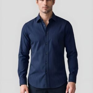 Navy Blue Self Designed Pure Cotton Shirt